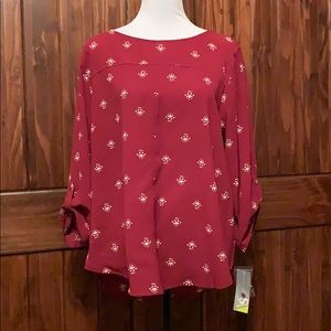 NWT Valerie Stevens Blouse burgundy with cream